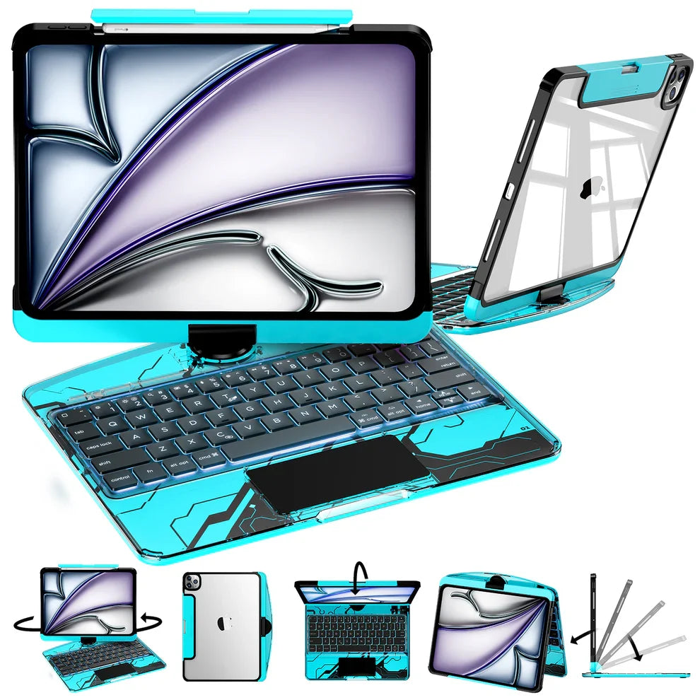 Nevcase Y2K Transparent Blue 360° Rotating iPad Keyboard Case