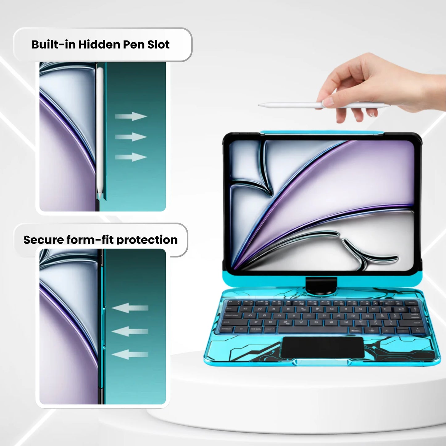 Nevcase Y2K Transparent Blue 360° Rotating iPad Keyboard Case