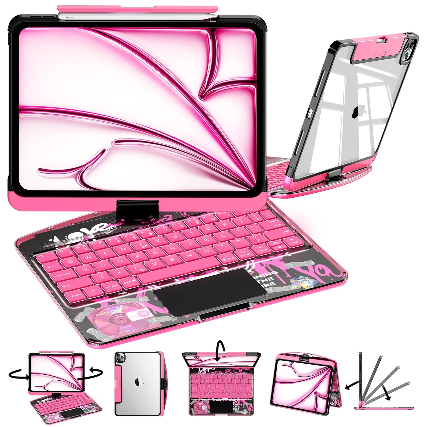 Nevcase Y2K Transparent Blue 360° Rotating iPad Keyboard Case