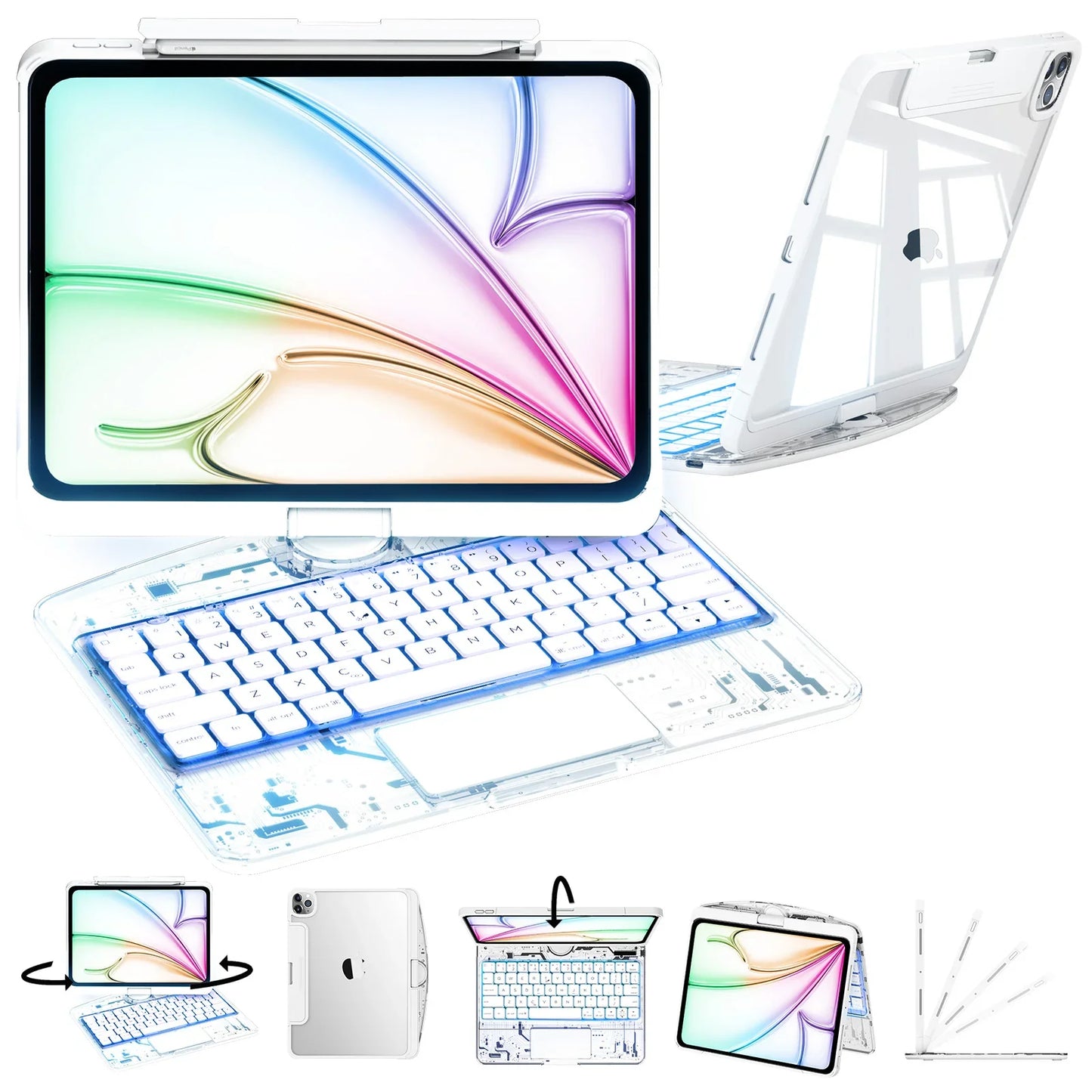 Nevcase Y2K Transparent Blue 360° Rotating iPad Keyboard Case
