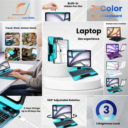 Nevcase Y2K Transparent Blue 360° Rotating iPad Keyboard Case